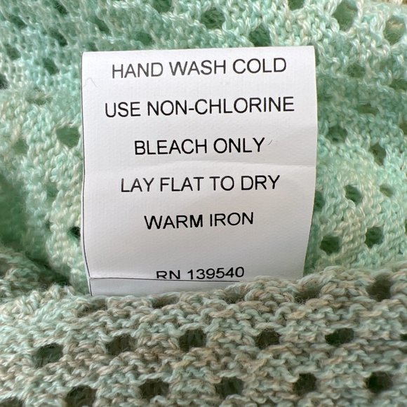 Sogi Cold Shoulder Mesh V-Neck Top Cream & Light Green Size M - Picture 8 of 8